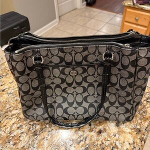 Coach Black and Gray Signature Jacquard Tote